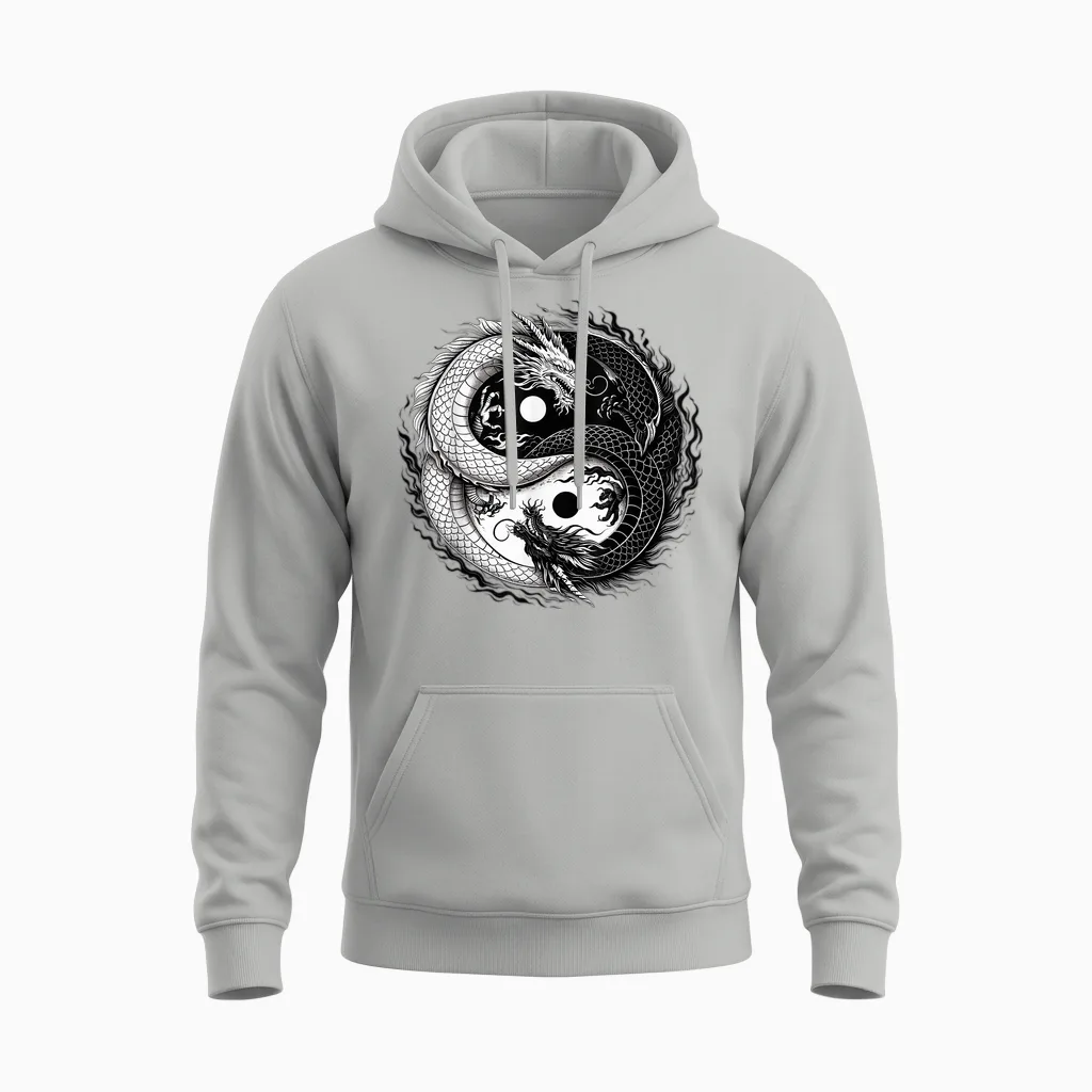 Yin and Yang Chinese Dragon Vintage Dragon Japanese Unisex Hoodie in Ash