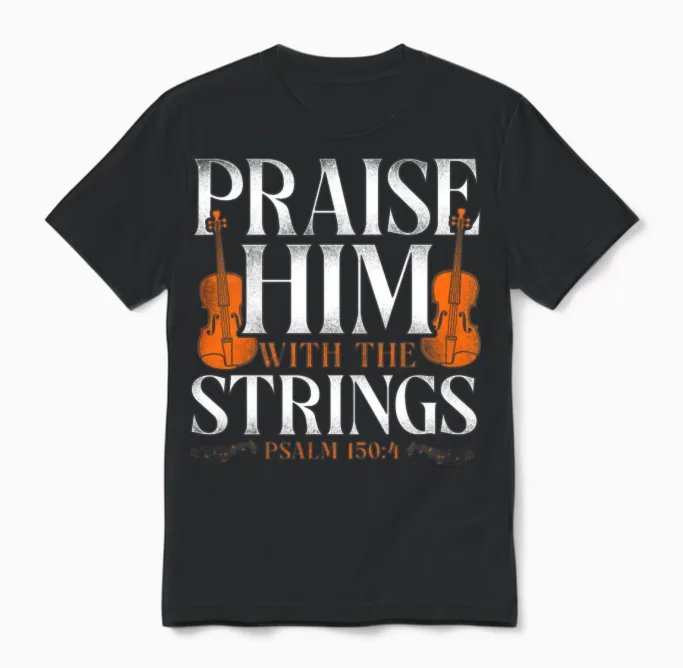 Violin Violinist Bible Quote Faith Unisex T-Shirt in Black