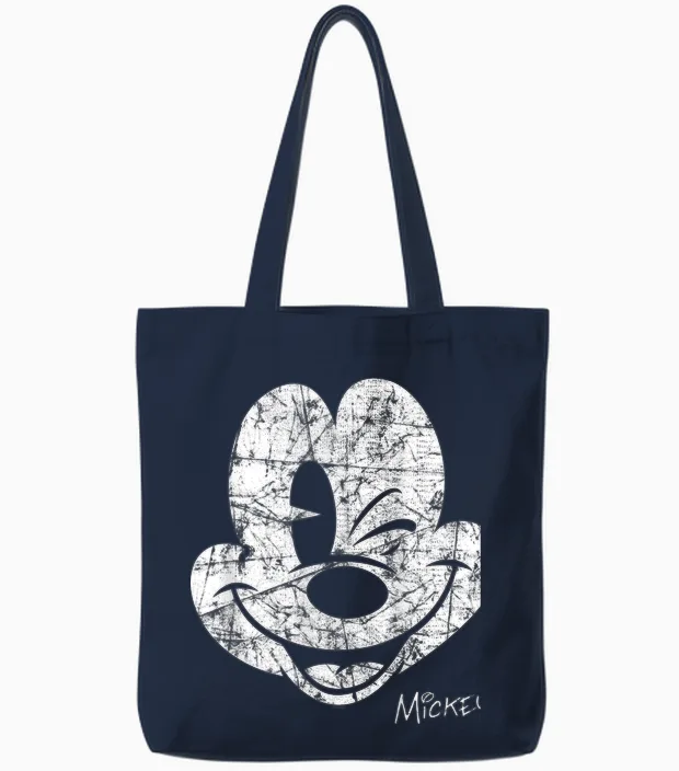 Mickey Mouse Beaten Face Tote Bags in Navy