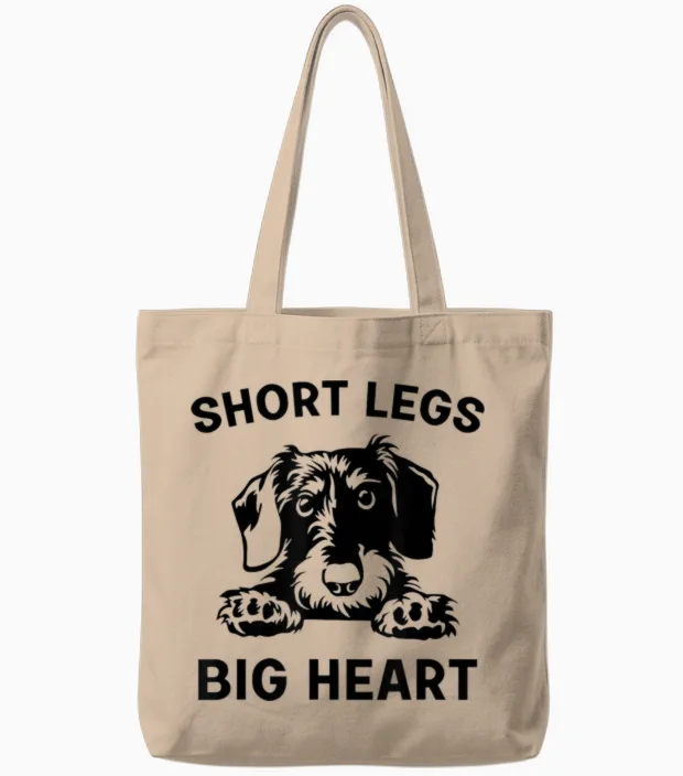 Funny Dachshund Hard Haired Short Legs Big Heart Tote Bags in Natural