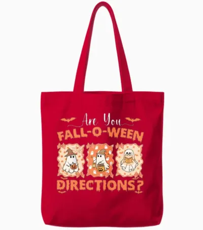 Cozy Are You Fall-O-Ween Directions Funny Ghost Tote Bags - Red