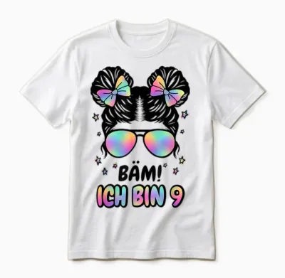 9. Geburtstag Mädchen Messy Bun Bäm! Ich Bin Neun Unisex T-Shirt - White