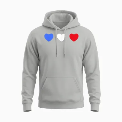 France Cœurs Tricolores Drapeau Bleu Blanc Rouge Unisex Hoodie - Ash