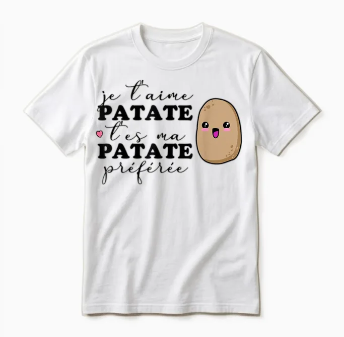 Je T'aime Patate T'es Ma Potato Favorite T-Shirt, White Unisex T-Shirt in White