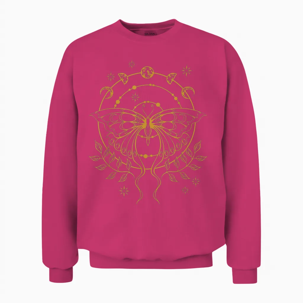 Emo Alt Fairy Grunge Fairycore Gothic Moth Moon Phases T-Shirt, Black Unisex Sweatshirt in Heliconia