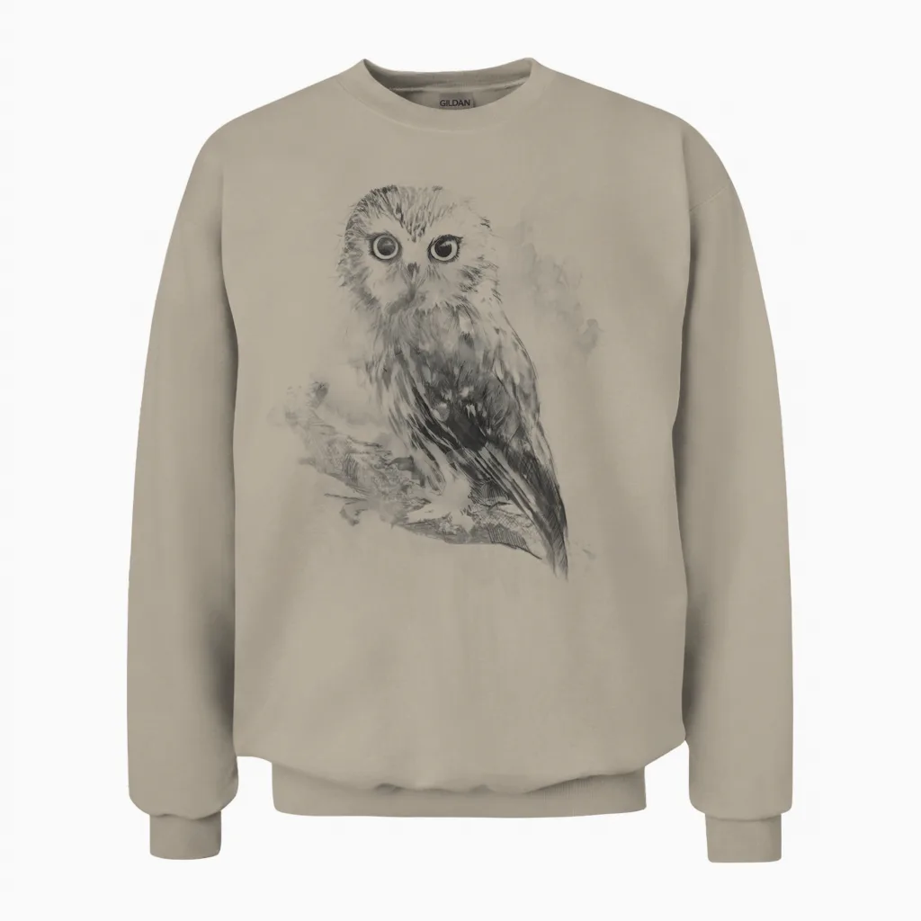 Stunning Northern Owl Monochrome Unisex Sweatshirt in Sand