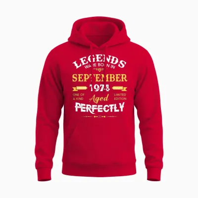Vintage Aged to Perfection September 1974 Unisex Hoodie - Red