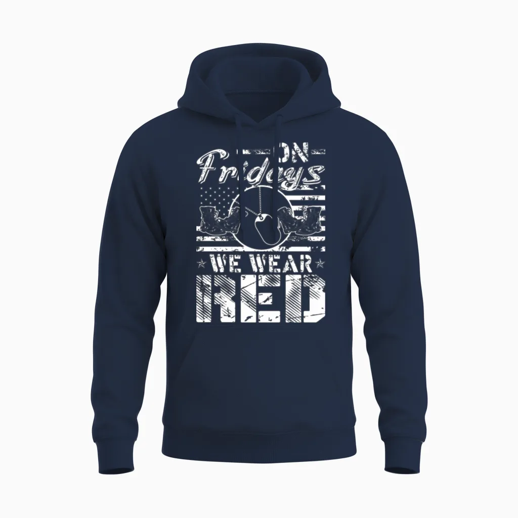 On Fridays We Wear Red Unisex Hoodie in Navy