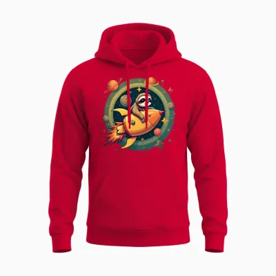 Adorable Sloth on Rocket Space Adventure Unisex Hoodie - Red