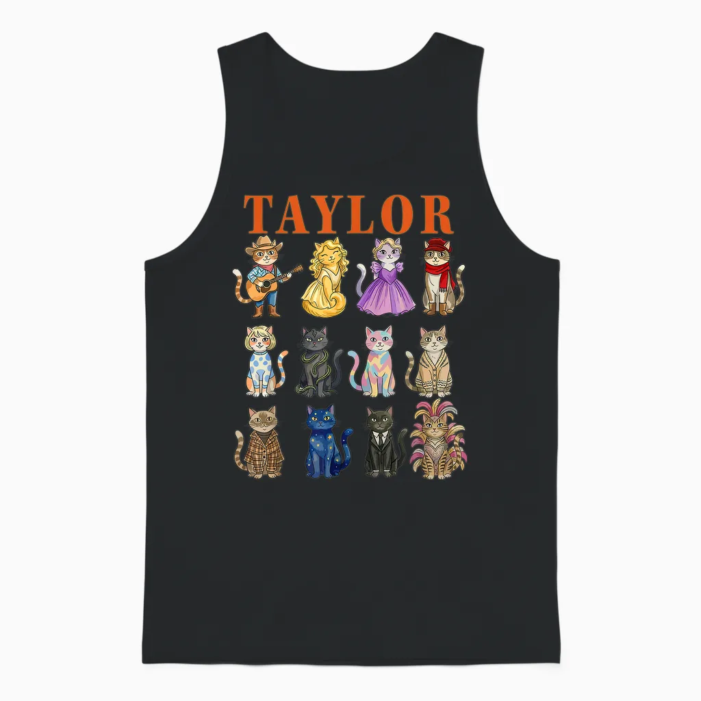 Taylor Groovy Name Cat 80's Vintage Birthday Girls Unisex Tank Top in Black