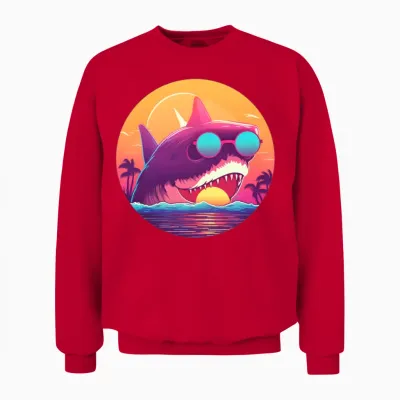 Retro Shark Lovers Vintage Unisex Sweatshirt - Red