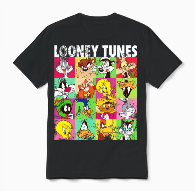 Looney Tunes Characters Collage Unisex T-Shirt in Black