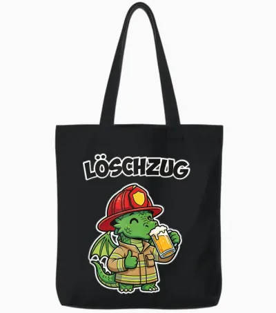 Feuerwehr Drache Mit Bier Löschzug - Lustiges Feuerwehrteam Tote Bags - Black