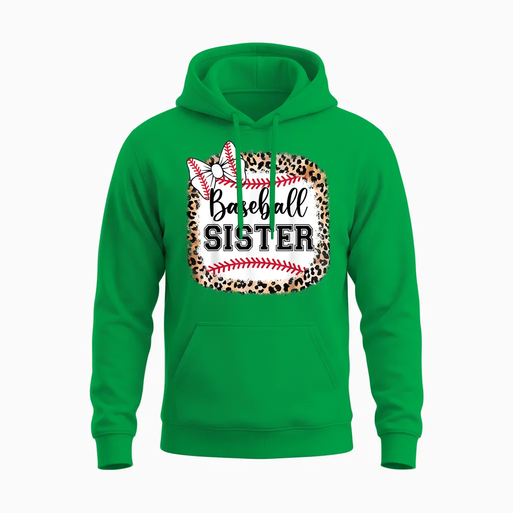 Toddler Baseball Sister Girl Youth Cute Little Biggest Fan Unisex Hoodie in Irish Green