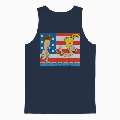 Beavis and Butt-Head Stars and Stripes Pool Day Unisex Tank Top - Navy