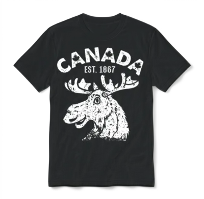 Vintage Canada Flag Moose - Cool Maple Leaf Unisex T-Shirt - Black