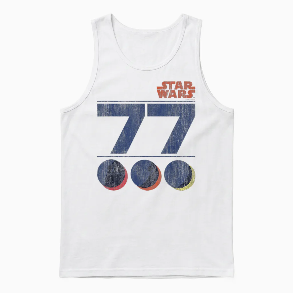 Star Wars Retro 77 Death Star T-Shirt, White Unisex Tank Top in White