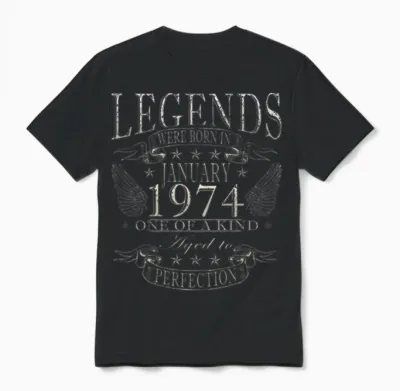 January 1974 Vintage Birthday Present Unisex T-Shirt - Black
