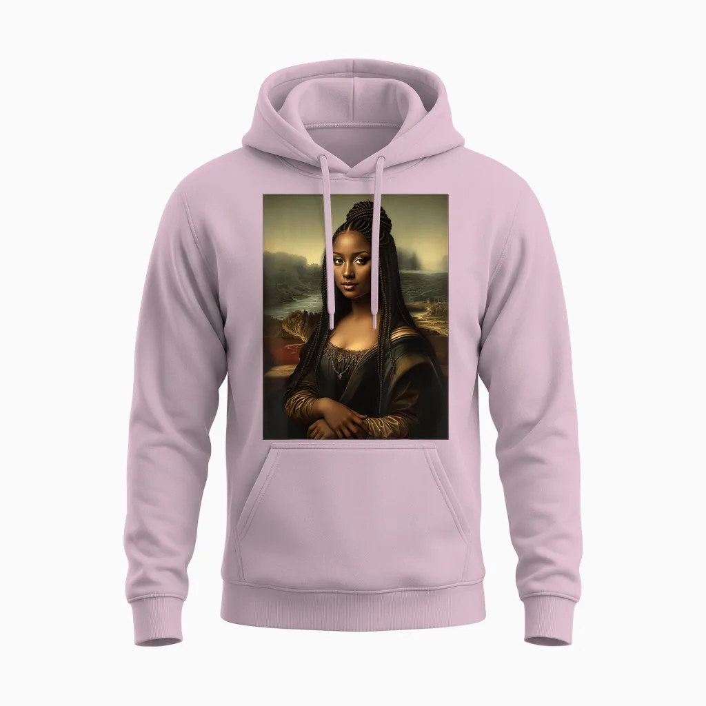 Black Mona Lisa African American Black History Month Funny Unisex Hoodie in Light Pink