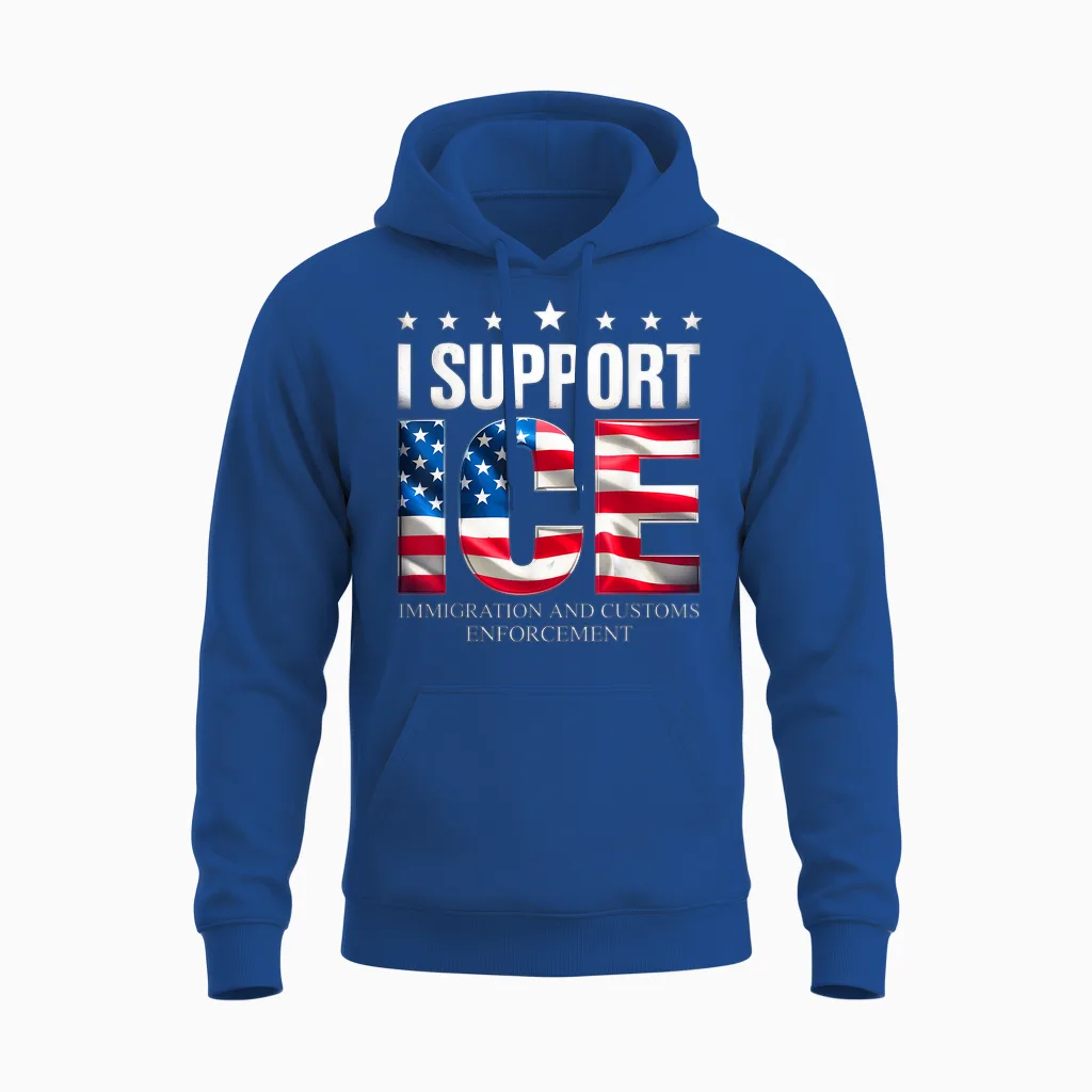 Support Ice Immigration Officers American Flag Border Patrol Unisex Hoodie in Royal