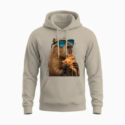 Capybara Essen Pizza Lustig Niedlich Unisex Hoodie - Sand