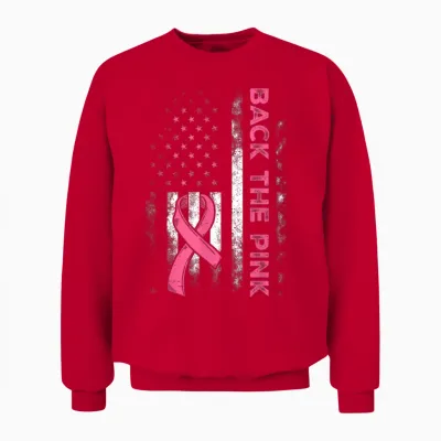 Back the Pink Us Flag Breast Cancer Awareness Women Men Unisex Sweatshirt - Red