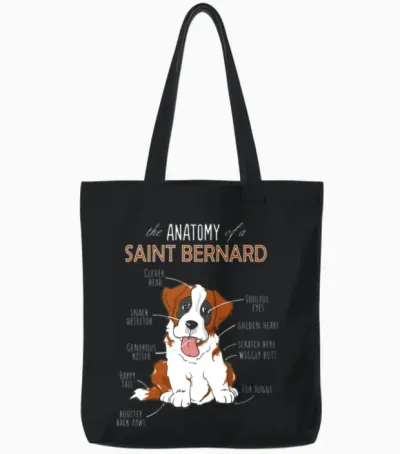 The Anatomy of Saint Bernard Tote Bags - Black