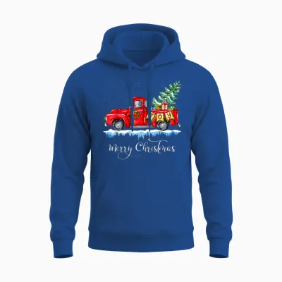 Vintage Merry Christmas Red Truck Old Fashioned Christmas Unisex Hoodie - Royal