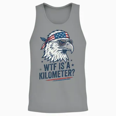 Wtf Is a Kilometer Patriotic Eagle Humor Funny Unisex Tank Top - Sport Grey