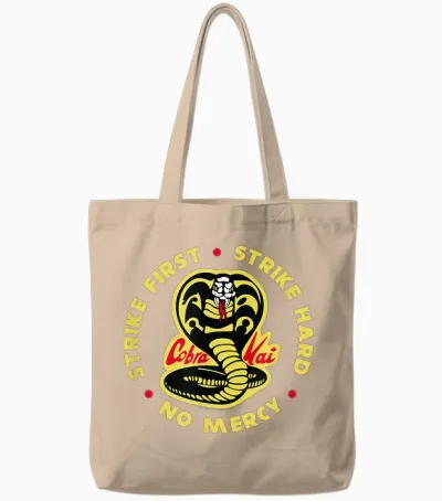Cobra Kai Hit the First Cobra Logo Tote Bags - Natural