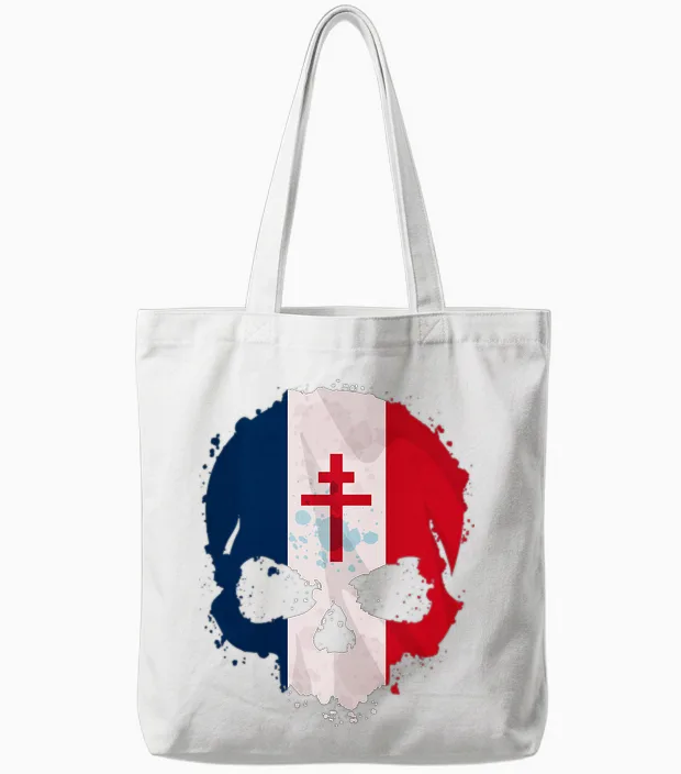 Croix De Lorraine Drapeau Français Cadeau Patriote Français T-Shirt Haut De Gamme Tote Bags in White