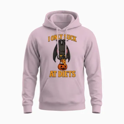 I Only Suck at Diets - Funny Halloween Bat Unisex Hoodie - Light Pink