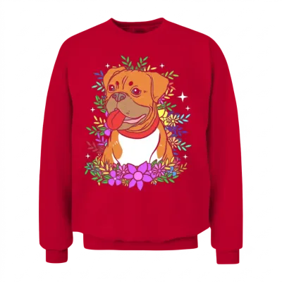 Cute Dog Pet Owner Dog Print Flower Boxer Dog Unisex Sweatshirt - Red