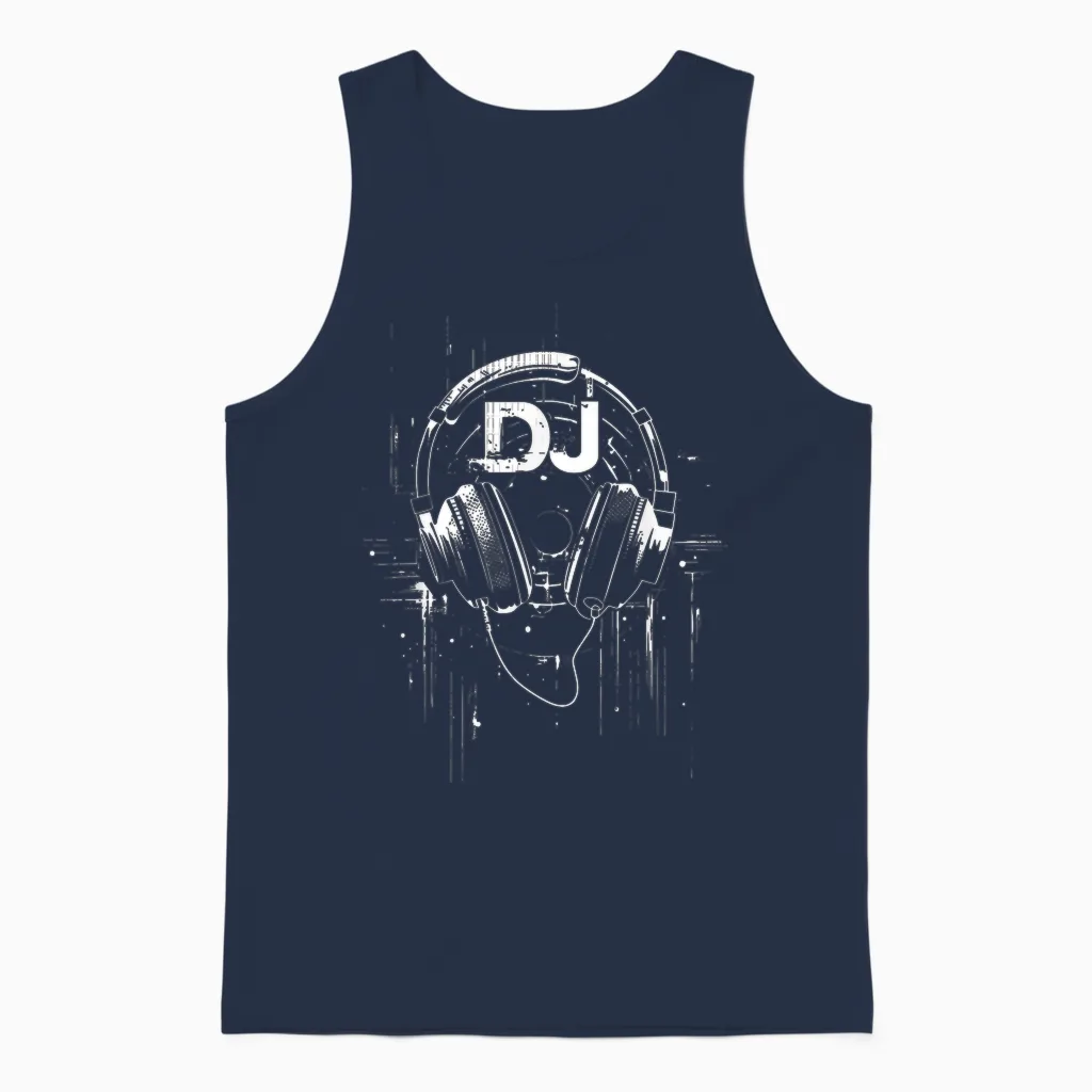 Dj T-Shirt Headphones, Black, S Unisex Tank Top in Navy