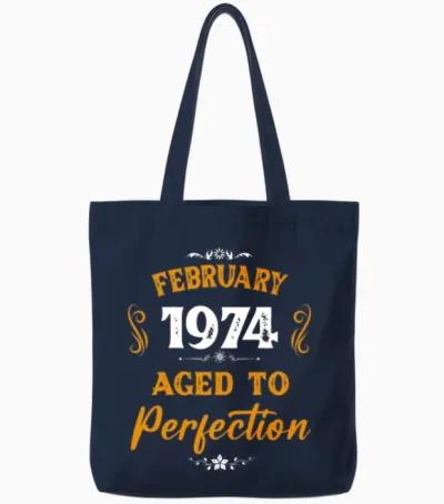 February 1974 Vintage Birthday Present Tote Bags - Navy