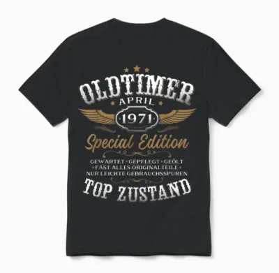 55. Geburtstag Geschenk Mann Oldtimer April 1971 55 Jahre Unisex T-Shirt - Black