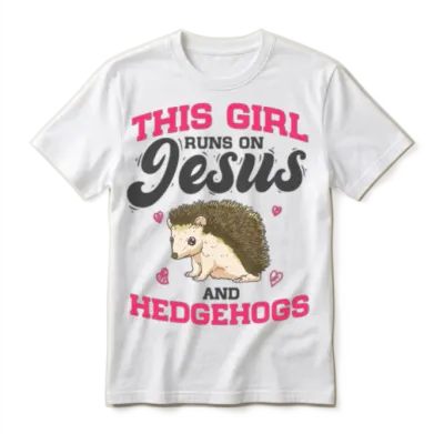 Animal Lover This Girl Runs on Jesus and Hedgehogs Unisex T-Shirt - White