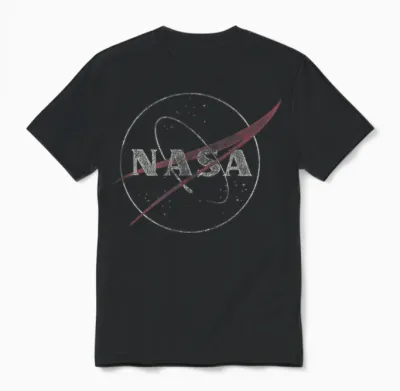 Nasa Retro Distressed Bug Logo Space Exploration Science Unisex T-Shirt - Black