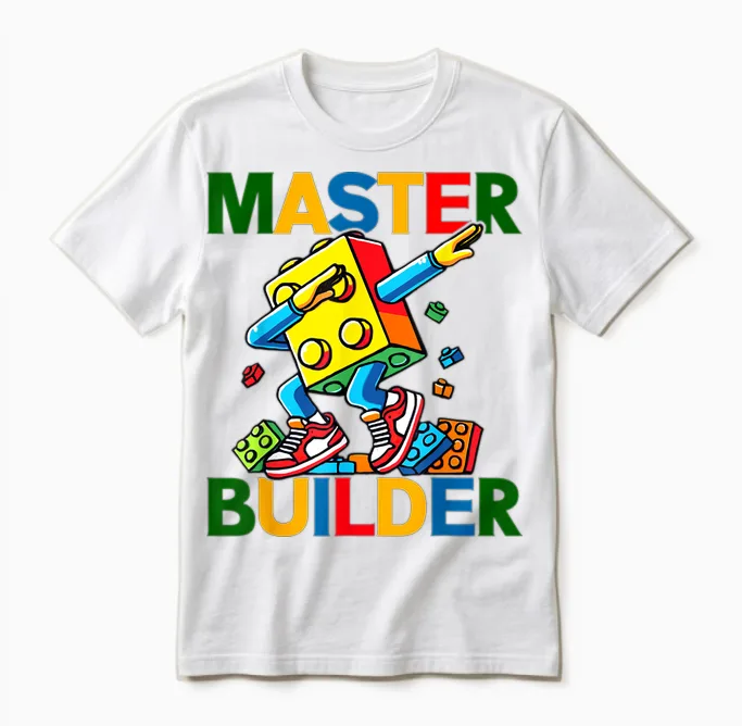 Master Builder Dabbing Boy Brick Building Blocks Unisex T-Shirt in White