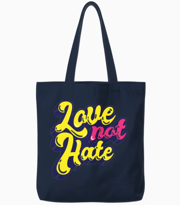 Love Not Hate Retro Tote Bags - Navy
