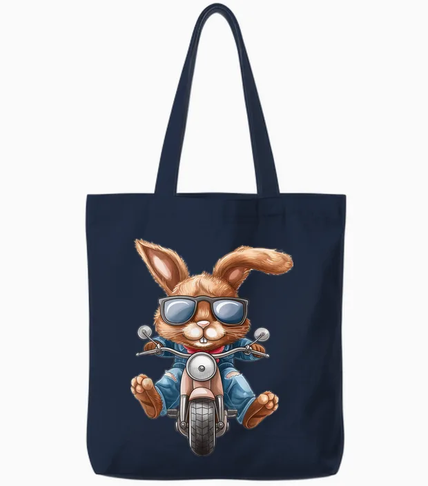 Osterhase Hase Motorrad Motorrad Biker Tote Bags in Navy