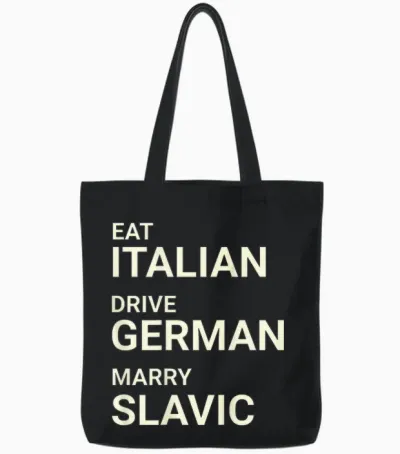 Italienisch Essen, Deutsch, Heiraten, Slawisch, Lustig Auf Dem Rücken Tote Bags - Black