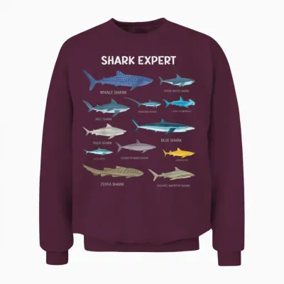 Shark Species Tee for Men , Kids & Toddler Boys Shark Unisex Sweatshirt - Maroon