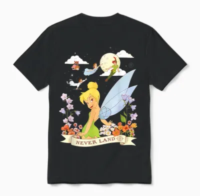 Disney Peter Pan Tinker Bell Never Land Flowers and Flight Unisex T-Shirt - Black