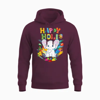 Kids Happy Holi Festival India Color Elephant Hindu Unisex Hoodie - Maroon