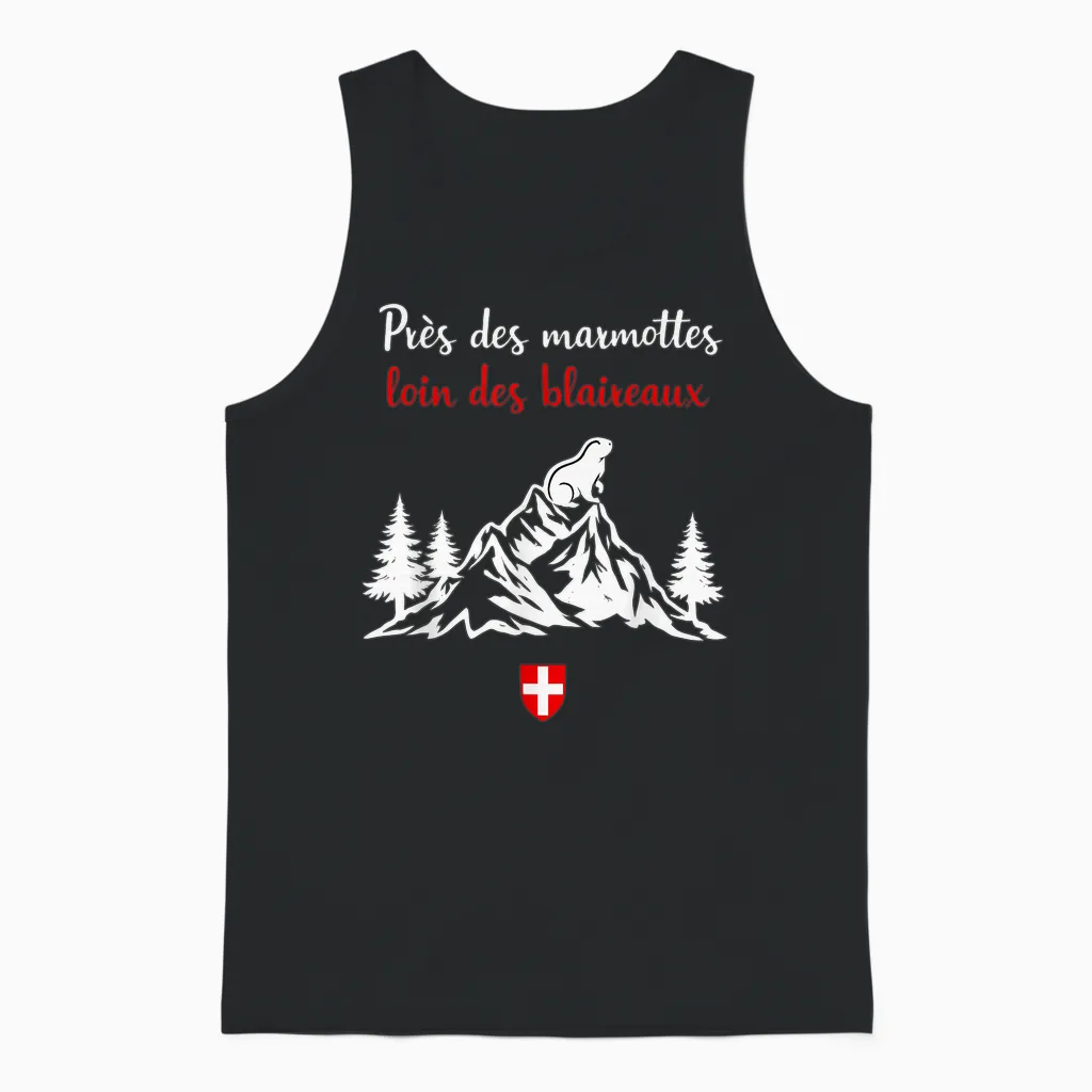 Gift Groundhog Humor Near Marmots Away Badgers Unisex Tank Top in Black