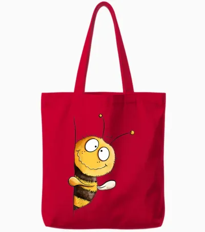 Süße Biene Cartoon Handgezeichnetes Hummel Motiv Tote Bags - Red