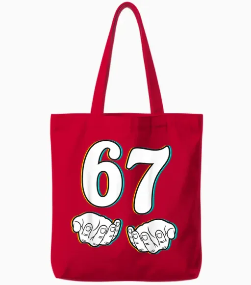 67 Funny Meme Number Six Seven Teen Student Teacher Matching Tote Bags - Red
