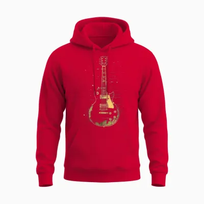 Classic Electric Guitar Vintage T-Shirt, Black, S Unisex Hoodie - Red