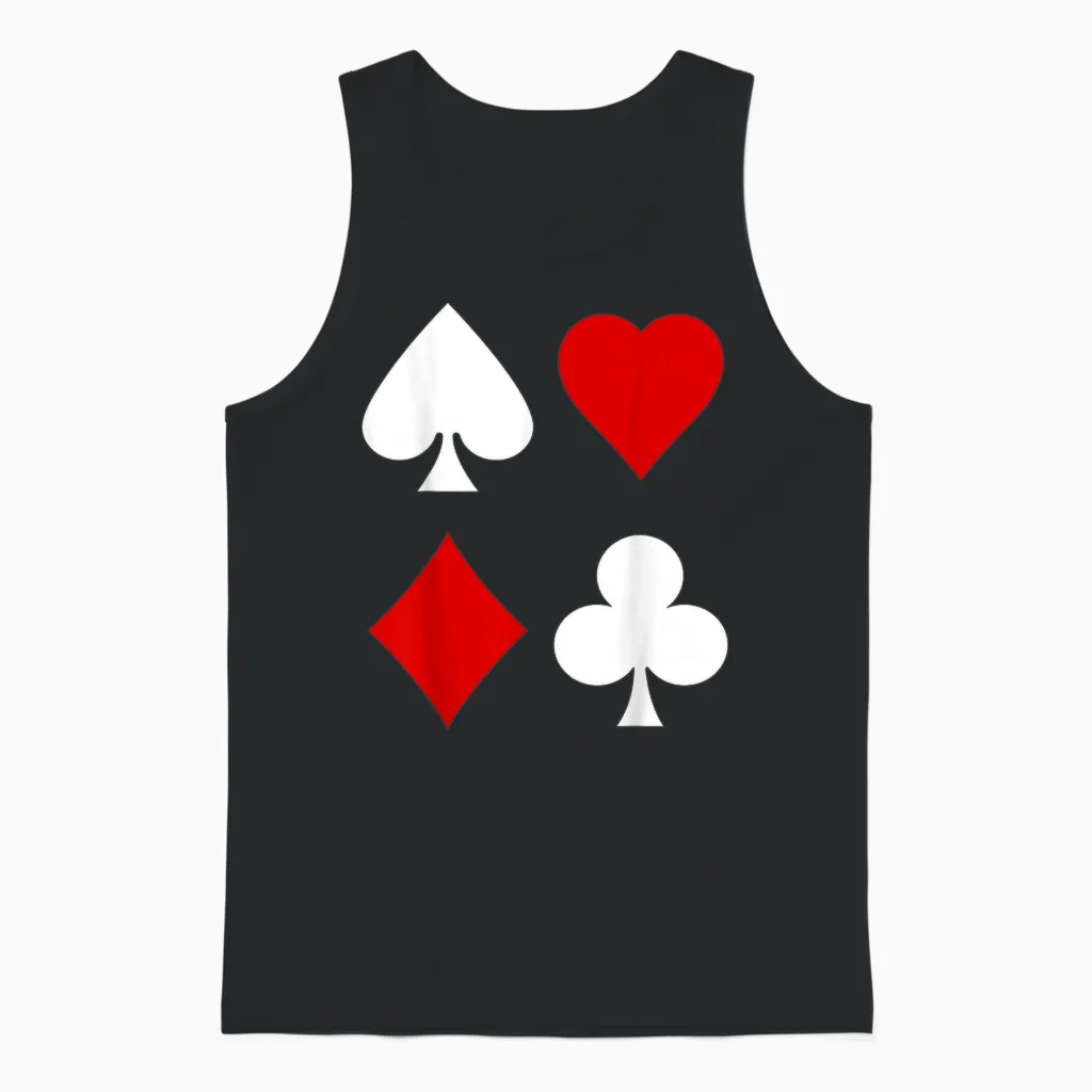 Playing Cards Fancy Dress Costume Checked Spades Cross Heart Poker Romee T-Shirt, Black Unisex Tank Top in Black